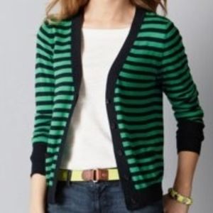 Loft Navy & Green Stripe Cardigan Sz: SP